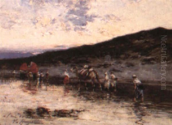 Traversee De L'oued Oil Painting by Victor Pierre Huguet