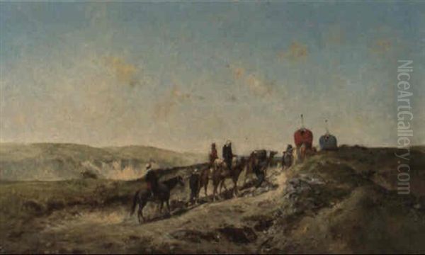 En Suivant Les Palanquins Oil Painting by Victor Pierre Huguet