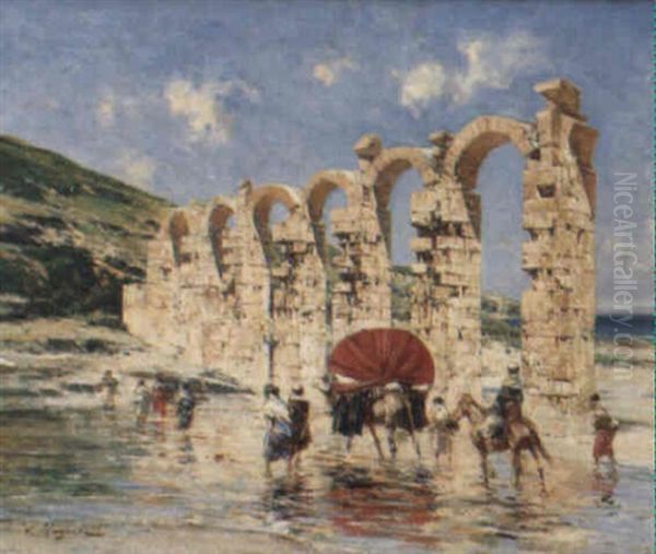 La Traversee De L'oued Oil Painting by Victor Pierre Huguet