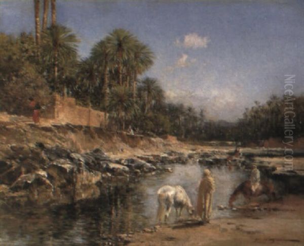 At The Oasis Oil Painting by Victor Pierre Huguet