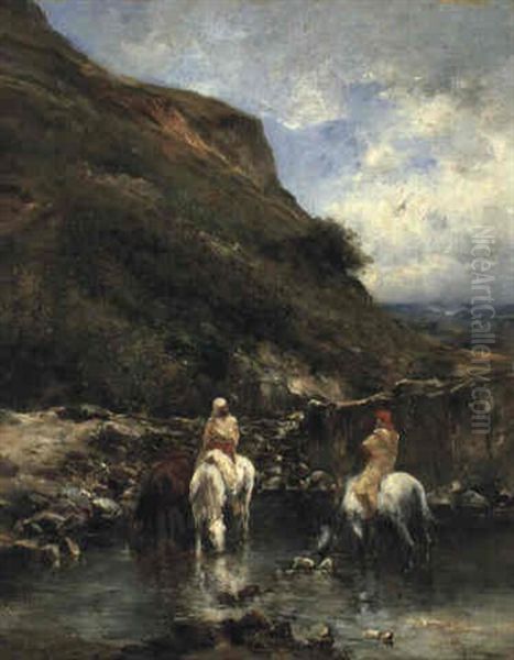 Arab Horseman Oil Painting by Victor Pierre Huguet