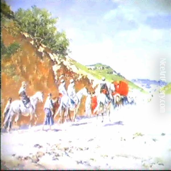 Caravane Et Palanquin Rouge Oil Painting by Victor Pierre Huguet