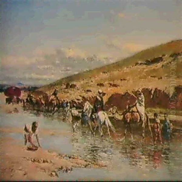 Crossing The Wadi Oil Painting by Victor Pierre Huguet