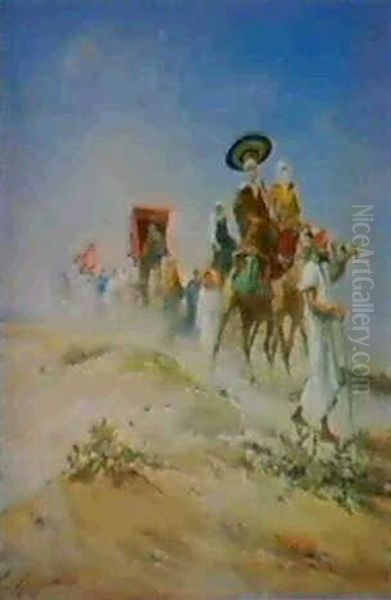 La Grande Caravane Dans Le Desert Oil Painting by Victor Pierre Huguet