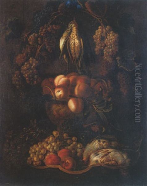 Nature Morte A La Perdrix Et Au Panier De Fruits Oil Painting by Claude Nicolas Huilliot