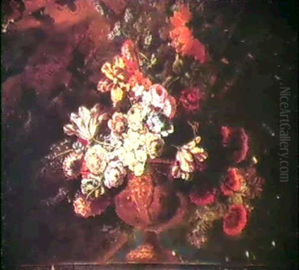 Compositions Florales Dans Des Vases De Bronze Dore Oil Painting by Claude Nicolas Huilliot