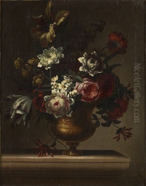 Bouquet De Fleurs Dans Un Vase En Bronze Oil Painting by Pierre Nicolas Huilliot