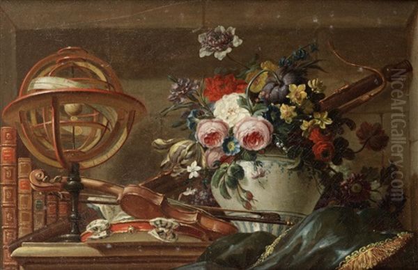 Roses, Tulips, Narcissi And Other Flowers In A Vase Oil Painting by Pierre Nicolas Huilliot