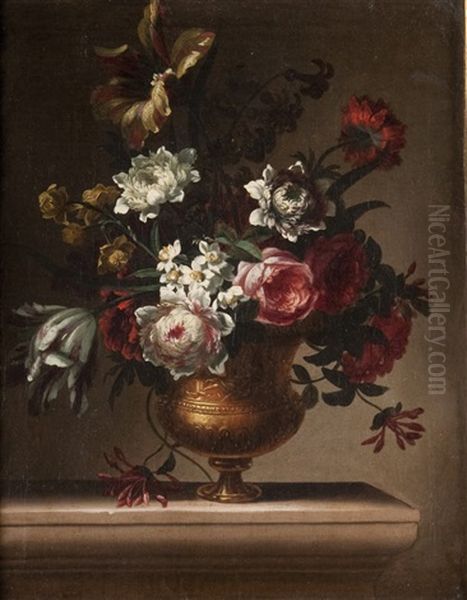 Bouquet De Fleurs Dans Un Vase En Bronze Oil Painting by Pierre Nicolas Huilliot