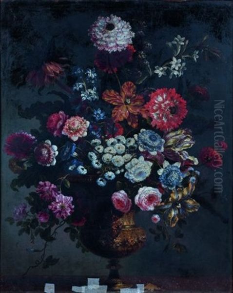 Bouquet De Fleurs Dans Un Vase Oil Painting by Pierre Nicolas Huilliot