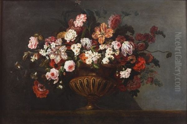 Bouquet De Fleurs Sur Un Entablement Oil Painting by Pierre Nicolas Huilliot