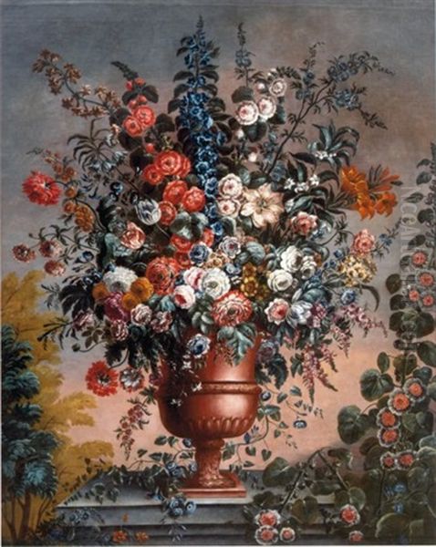 Bouquet De Fleurs Sur Un Entablement Oil Painting by Pierre Nicolas Huilliot