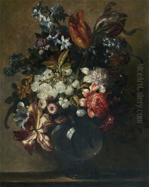 Bouquet De Fleurs Dans Un Vase Oil Painting by Pierre Nicolas Huilliot