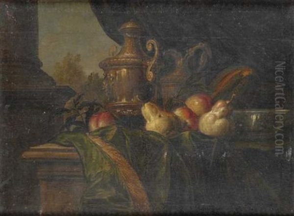 Nature Morte Aux Pieces D'orfevrerie, Pommes Et Poires Sur Un Entablement Oil Painting by Pierre Nicolas Huilliot