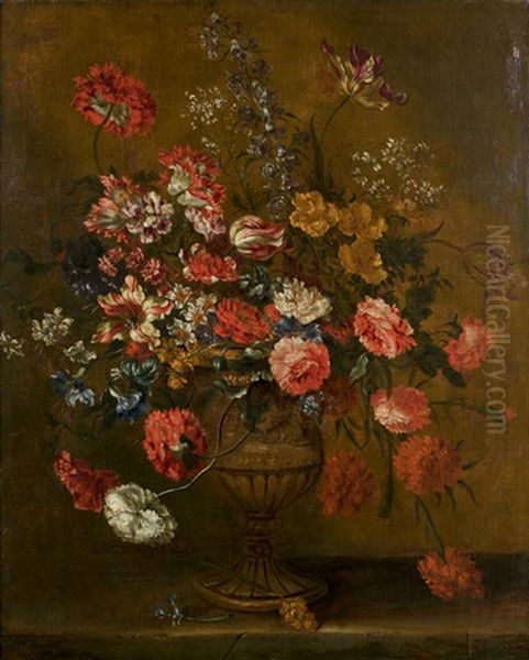 Vase De Fleurs Sur Un Entablement Oil Painting by Pierre Nicolas Huilliot