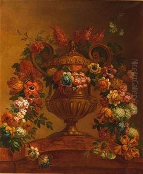 Fleurs Dans Un Vase Sur Un Entablement Oil Painting by Pierre Nicolas Huilliot