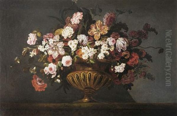 Bouquet De Fleurs Sur Un Entablement Oil Painting by Pierre Nicolas Huilliot