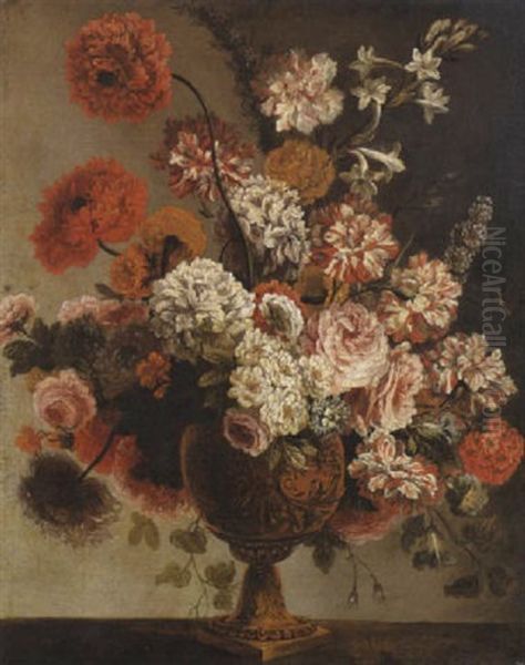 Nature Morte Au Vase De Fleurs Sur Un Entablement Oil Painting by Pierre Nicolas Huilliot