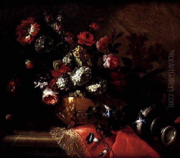 Bouquet De Fleurs Dans Une Vasque Oil Painting by Pierre Nicolas Huilliot