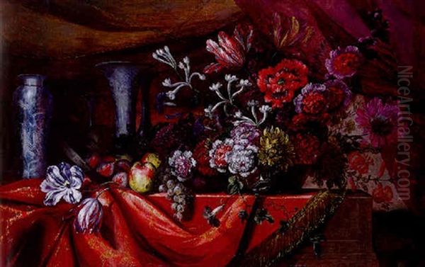 Nature Morte Aux Fruits Et Fleurs Oil Painting by Pierre Nicolas Huilliot