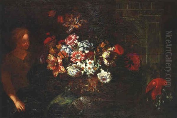 Bouquet De Fleurs Sur Un Entablement Oil Painting by Pierre Nicolas Huilliot