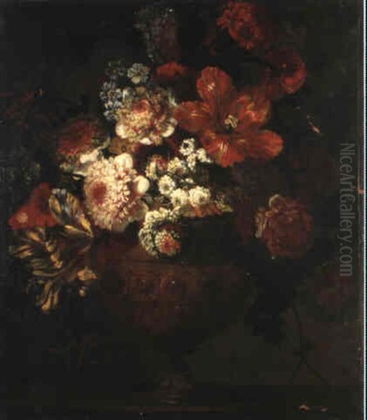 Bouquet De Fleurs Dans Un Vase De Bronze Sur Un Entablement Oil Painting by Pierre Nicolas Huilliot