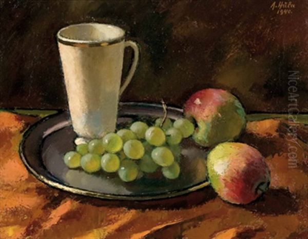 Stillleben Mit Trinkbecher, Trauben Und Apfeln Oil Painting by Anton Hula