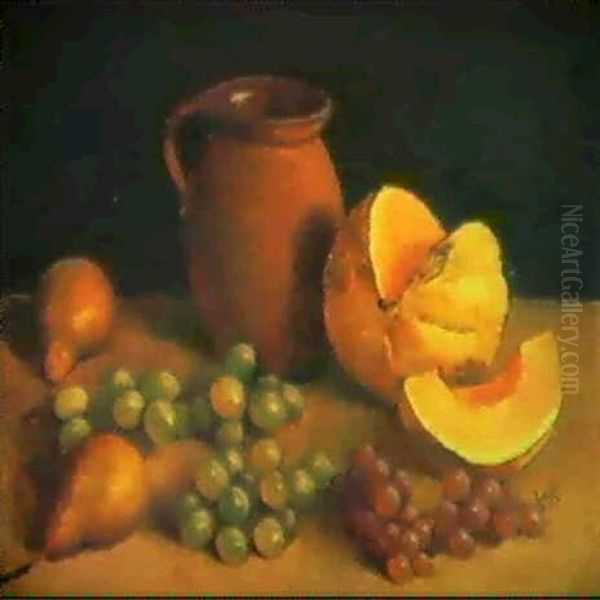 Stilleben Mit Fruchten Und Irdenem Geschirr Oil Painting by Anton Hula