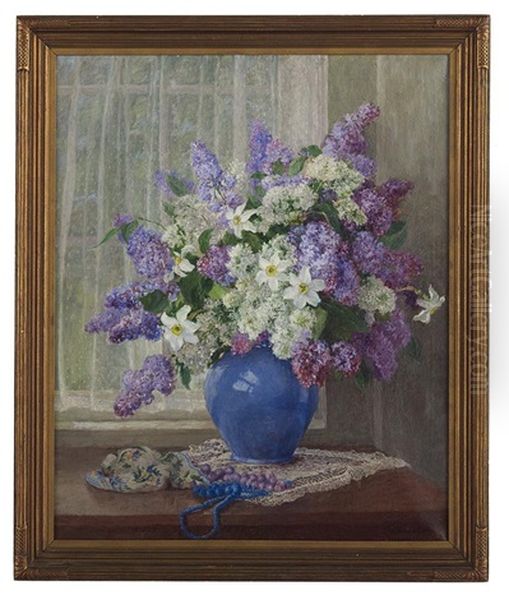 Still Life Of Lilacs And Narcissus Oil Painting by Katherine Allmond Hulbert