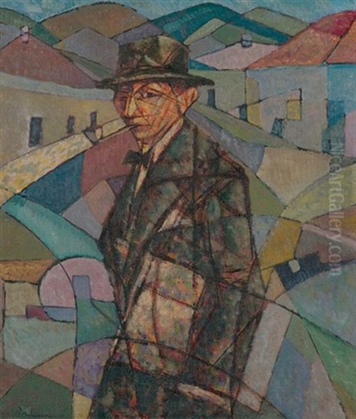 Man With A Pipe Oil Painting by Jerzy Hulewicz