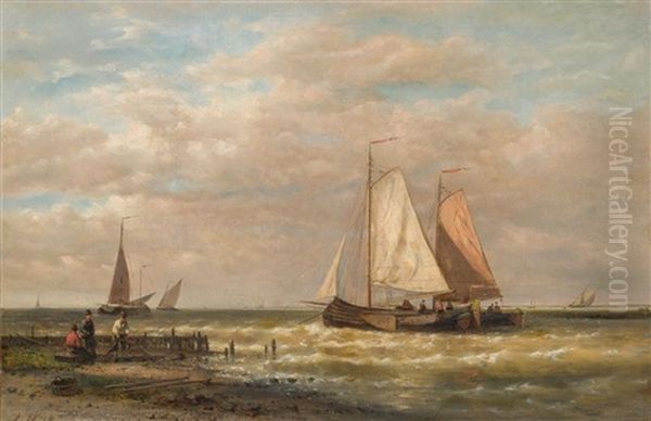 Dutch Fishing Boats Oil Painting by Abraham Hulk the Elder