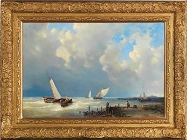 Fisher Boats By The Coast Oil Painting by Abraham Hulk the Elder