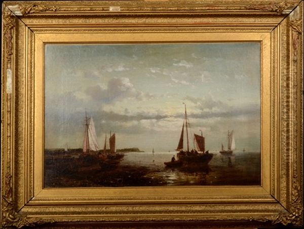 Boats Ashore Off The Dutch Coast Oil Painting by Abraham Hulk the Elder