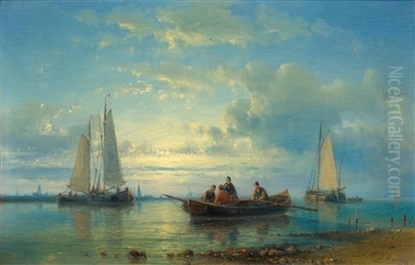 Fishing Boats At A Coast Oil Painting by Abraham Hulk the Elder