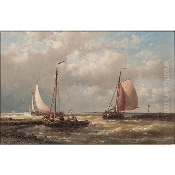 Ships In A Holland Harbor Oil Painting by Abraham Hulk the Elder