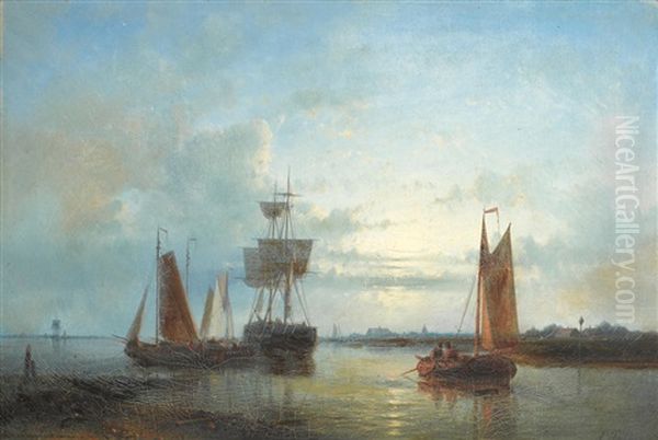 Dutch Shipping Off The Coast Oil Painting by Abraham Hulk the Elder