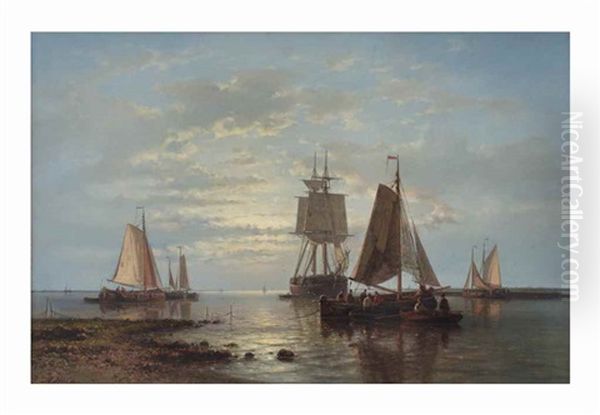 Ships On A Calm Oil Painting by Abraham Hulk the Elder