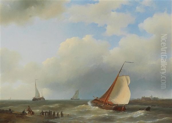 Vessels In A Brewing Storm Oil Painting by Abraham Hulk the Elder