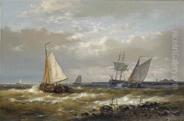 Ships In Choppy Waters Oil Painting by Abraham Hulk the Elder