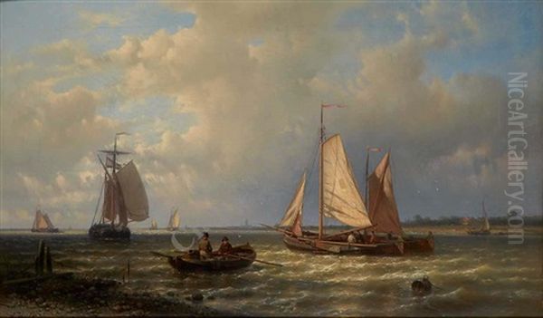 Dutch Barges Off The Dutch Coast Oil Painting by Abraham Hulk the Elder