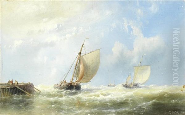 Sailing Boats Off The Jetty Oil Painting by Abraham Hulk the Elder