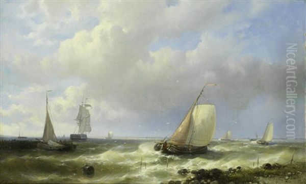 Dutch Shipping Off A Coast Oil Painting by Abraham Hulk the Elder