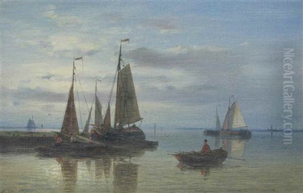 Boats On Calm Waters Oil Painting by Abraham Hulk the Elder