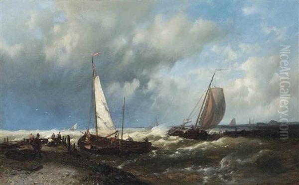 Boats On Choppy Waters Oil Painting by Abraham Hulk the Elder