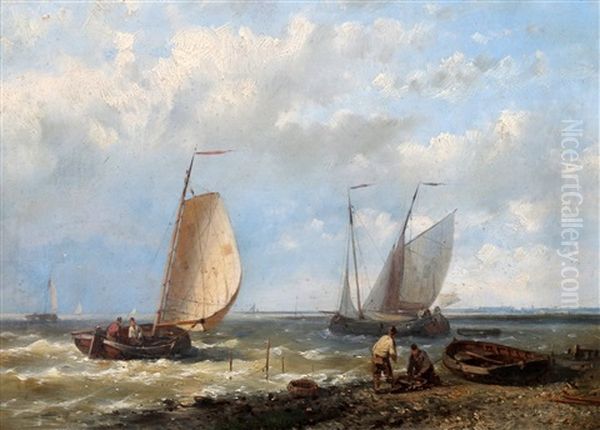 Vissersboten Langs De Kust Oil Painting by Abraham Hulk the Elder