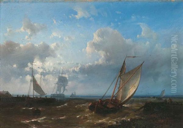 Boats On Rough Waters Oil Painting by Abraham Hulk the Elder