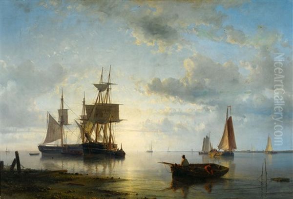 Sailing Ships At Dusk by Abraham Hulk the Elder