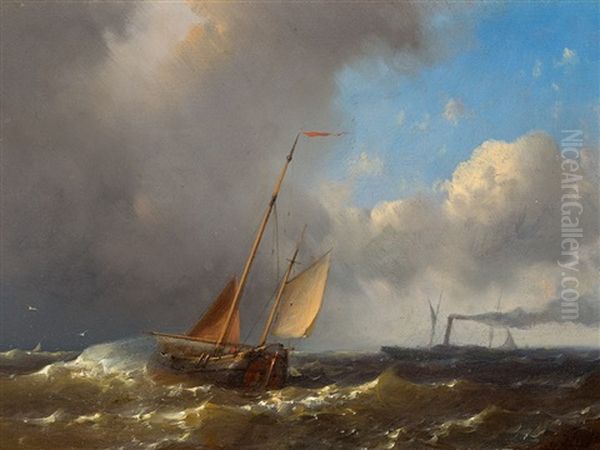 Sailing Boat And Steamer Oil Painting by Abraham Hulk the Elder