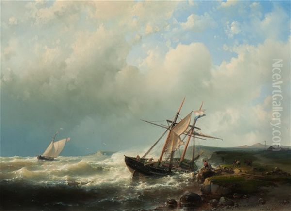 Shipwreck Of A Dutch Ship On The English Coast Oil Painting by Abraham Hulk the Elder