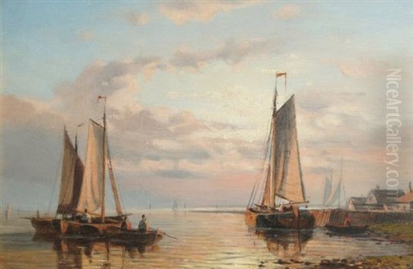 Boats Moored On Choppy Waters Oil Painting by Abraham Hulk the Elder